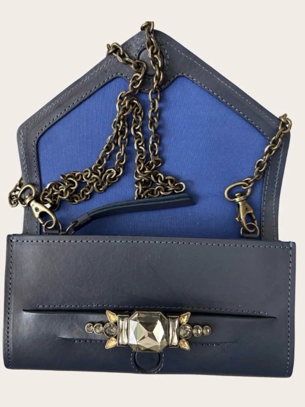 Anthropologie Purple Women's Leather Clutch with Crystal Accent WOC
